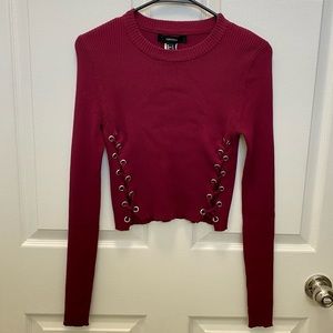 NWT Forever 21 Burgundy Lace up Long Sleeve Ribbed Top